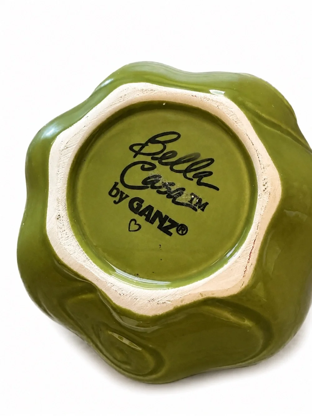 Bella Casa by GANZ Green Ceramic Bowl with Red and Lime Beaded Handle-Candy Dish